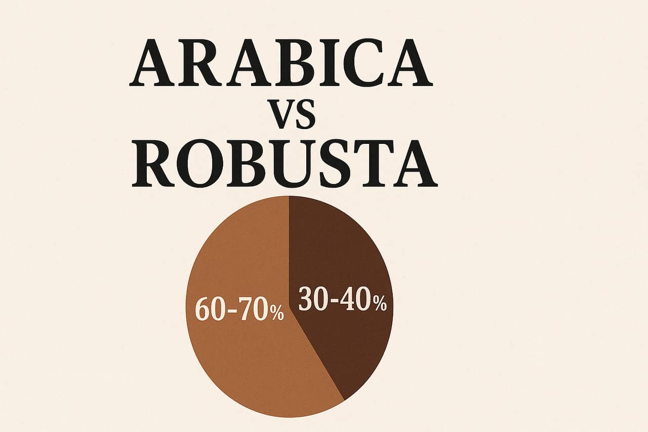 wykres przedstawiający procentowy kaw Robusta i Arabica na runku